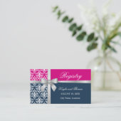 ダマスクフェイクスリバーリボンネイビーブルー明るい赤紫色インサート 名刺 (スタンド正面)