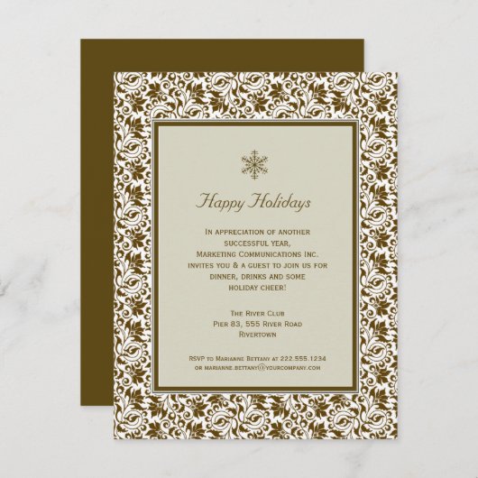 ダマスクフレームホリデーパーティ招待状 招待状 (正面/裏面)