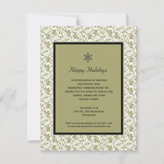 ダマスクフレームホリデーパーティ招待状 招待状 (正面)