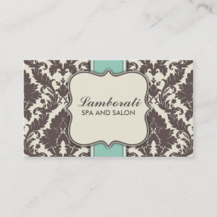 ダマスクフローラエレガントブラウンベージュグリーングルーポン 名刺