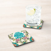 ダマスクフローラルパターンプラムターコイズ コースター (右側)