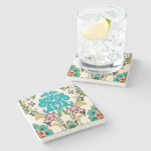 ダマスクフローラルパターンプラムターコイズ ストーンコースター (横)