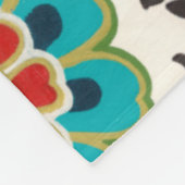 ダマスクフローラルパターンプラムターコイズ フリースブランケット (角)