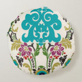 ダマスクフローラルパターンプラムターコイズ ラウンドクッション (裏面)