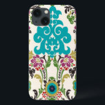 ダマスクフローラルパターンプラムターコイズ iPhone 13ケース<br><div class="desc">ターコイズ、梅、緑、紫の花のパターンは、白い背景に出会い、この6月エリカ・ヴェスのダマスクプリントを生きるために。自分自身、友人、または家族のためのギフトとして働く。</div>