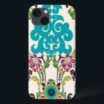 ダマスクフローラルパターンプラムターコイズ iPhone 13ケース<br><div class="desc">ターコイズ、梅、緑、紫の花のパターンは、白い背景に出会い、この6月エリカ・ヴェスのダマスクプリントを生きるために。自分自身、友人、または家族のためのギフトとして働く。</div>