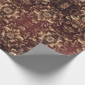 ダマスクフローラヴィンテージの赤と金ゴールド ラッピングペーパー (角)