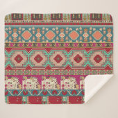 ダマスクフローラ幾何学的カラフルパッチワーク シェルパブランケット (正面(横))