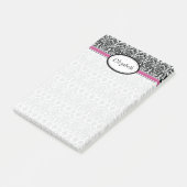 ダマスクフローラ白黒ピンクパーソナライズされたの名前 ポストイット (アングル)