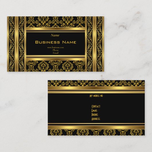 ダマスクフローラ華美金ゴールドブラッククエレガントラス 名刺 (正面/裏面)