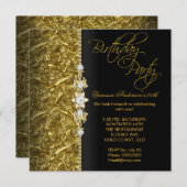 ダマスクフローラ誕生日パーティー金ゴールドブラック3 招待状 (正面/裏面)