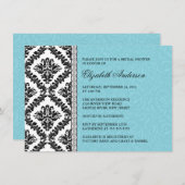 ダマスクブライダルシャワーインビテーションブラック&ターコイズ 招待状 (正面/裏面)