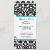 ダマスクブライダルシャワー招待ターコイズブルー 招待状 (正面/裏面)