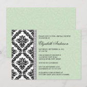 ダマスクブライダルシャワー招待状ブラック&グリーン 招待状 (正面/裏面)