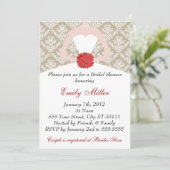 ダマスクブライダルシャワー金ゴールドレッド 招待状 (スタンド正面)