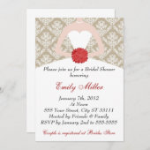 ダマスクブライダルシャワー金ゴールドレッド 招待状 (正面/裏面)