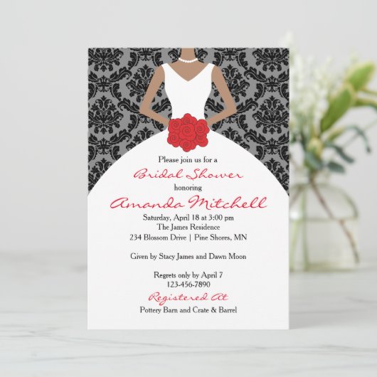 ダマスクブライドブライダルシャワー招待状│ダークスキン 招待状 (スタンド正面)