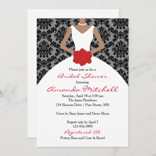 ダマスクブライドブライダルシャワー招待状│ダークスキン 招待状 (正面/裏面)