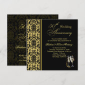 ダマスクブラックオングールド50周年結婚記念日 招待状 (正面/裏面)