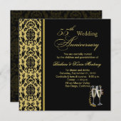 ダマスクブラックオングールド55周年結婚記念日 招待状 (正面/裏面)
