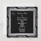 ダマスクブラックシルバーダイヤモンドハートパーティー 招待状 (裏面)