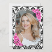 ダマスクブラックシルバーピンク写真50誕生日 招待状 (裏面)