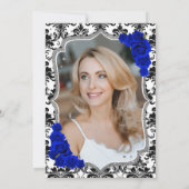 ダマスクブラックシルバーブルー王室のフォト50誕生日 招待状 (裏面)