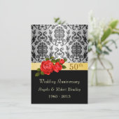 ダマスクブラック赤いバラ50周年結婚を迎える 招待状 (スタンド正面)