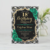 ダマスクブラック金ゴールドグリーンバラ18誕生日 招待状 (スタンド正面)