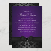 ダマスクブラック&パープルボウブライダルシャワー招待状 招待状 (正面/裏面)