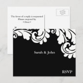 ダマスクブラック&ホワイトウェディングRSVP 1 インビテーションポストカード (正面/裏面)
