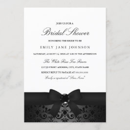 ダマスクブラック&ホワイトボウブライダルシャワー招待状 招待状