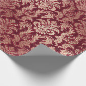 ダマスクブルゴーニュバラ金ゴールド王室のグリッターブルゴーニュ ラッピングペーパー (角)