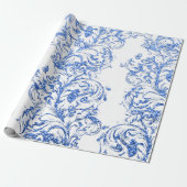 ダマスクブルーインディゴ王室のホワイトアントニエッタコテージ ラッピングペーパー (アンロールド)
