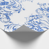 ダマスクブルーインディゴ王室のホワイトアントニエッタコテージ ラッピングペーパー (角)