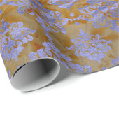 ダマスクブルーコバルトオールドパリバラ金ゴールド 王室の ラッピングペーパー (ロールコーナー)