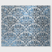 ダマスクブルーネイビーブラックグ王室のレイコテージ ラッピングペーパー (フラット)