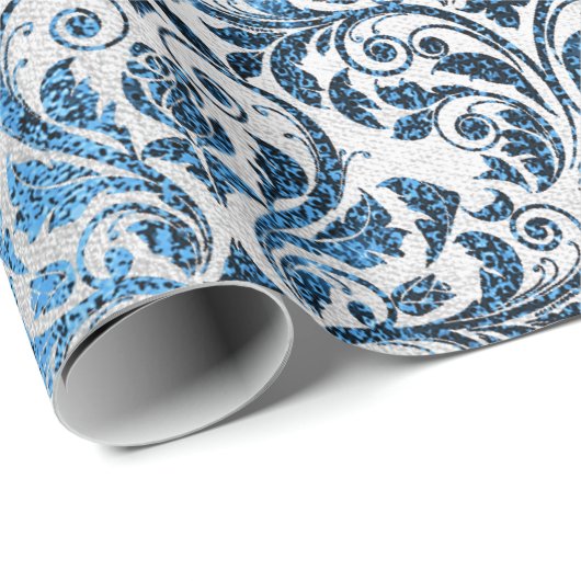 ダマスクブルーネイビーブラックグ王室のレイコテージ ラッピングペーパー (ロールコーナー)