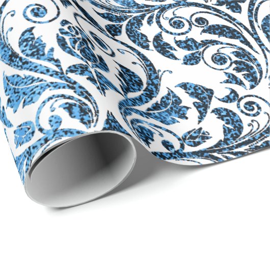 ダマスクブルーネイビーホワイトグレ王室のーコテージ ラッピングペーパー (ロールコーナー)