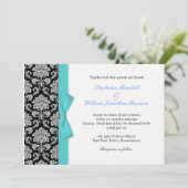 ダマスクブルーボウ結婚式招待状 招待状 (スタンド正面)