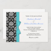 ダマスクブルーボウ結婚式招待状 招待状 (正面/裏面)