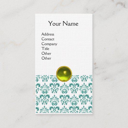 ダマスクブルーモノグラム宝石イエローリネン 名刺 (正面)