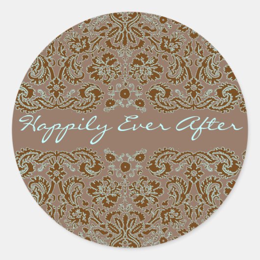 ダマスクブルー結婚とブラウンのブラウン ラウンドシール (正面)