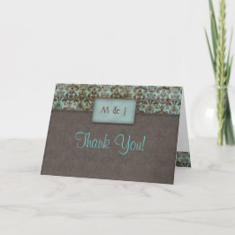 ダマスクブルー ブラウン ありがとう グリーティングカード サンキューカード