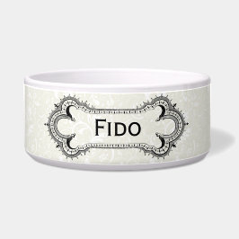 ダマスクプリントとカスタマイズ可能なヴィンテージボーンペットボウル ボウル