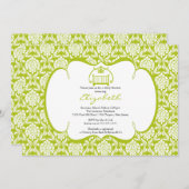 ダマスクベイビーシャワー招待状グリーンクリブガールボーイ 招待状 (正面/裏面)