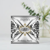 ダマスクホワイトバースデーパーティーお祝い招待状 招待状 (スタンド正面)