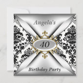 ダマスクホワイトバースデーパーティーお祝い招待状 招待状 (正面)