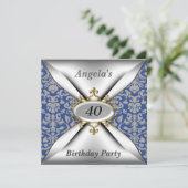 ダマスクホワイトバースデーパーティーお祝い招待状 招待状 (スタンド正面)