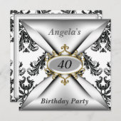 ダマスクホワイトバースデーパーティー白黒招待状 招待状 (正面/裏面)